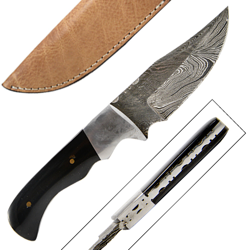 DM-719 Custom Made Damascus Hunting Knife with Full Tang Buffalo Horn Handle