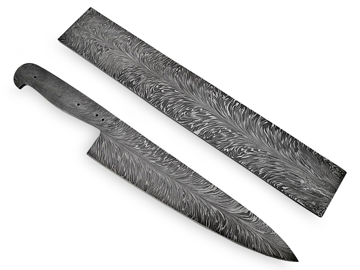 DMB-900 White Deer Damascus Steel Billet Feather Pattern Welded