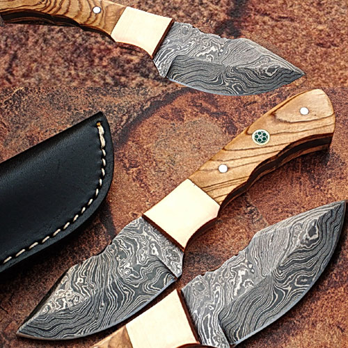 DMC-2230 Custom Made Damascus Steel Skinner Knife with Olive Wood Handle -  EdgeWork