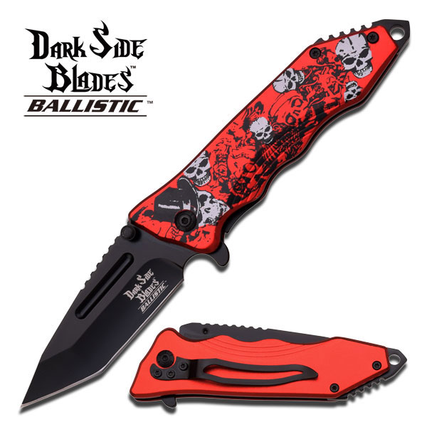DS-A011RD Dark Side Blades Tanto Spring Assist Tactical Knife, Joker Skull Red