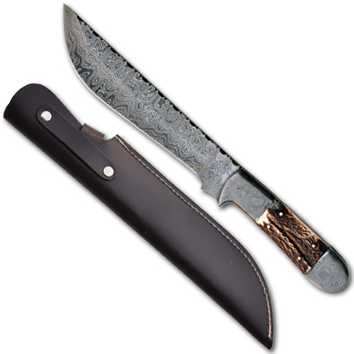 PR-1024 Damascus Hunting Knife Stage Handle