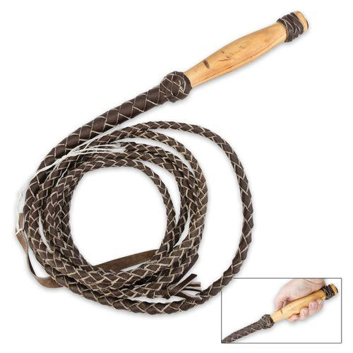 EPWHIP12 12 ft. Genuine Leather Bullwhip with Wood Handle