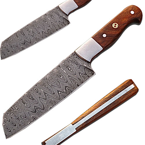 SDM-2150 Custom Handmade Damascus Chef Knife Tanto Walnut Wood Handle