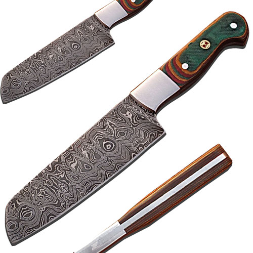 SDM-2152 Custom Handmade Damascus Chef Knife Tanto Micarta Wood Handle