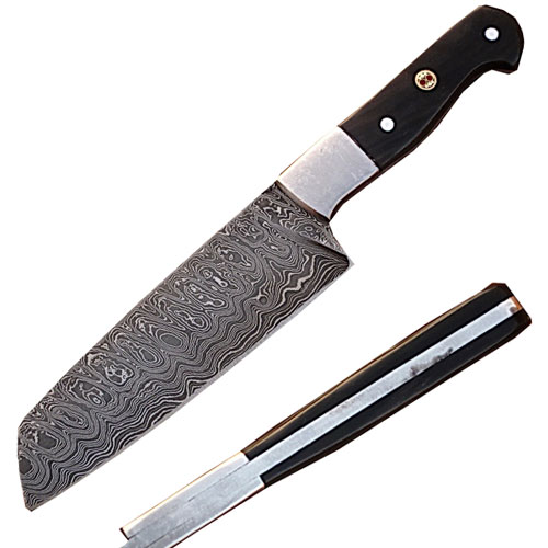 SDM-2153 Handmade Damascus Chef Knife Tanto Blade Buffalo Horn Handle
