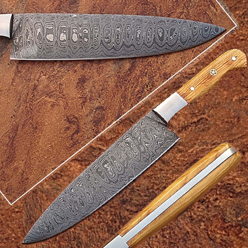 SDM-2155 Custom Handmade Damascus Steel Chef Knife Olive Wood Handle