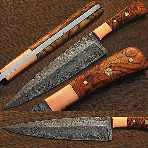 SDM-2169 Custom Handmade Damascus Steel Chef Knife Olive Wood Handle 1