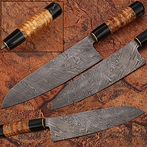 SDM-2201 Damascus Steel Chef Knife Buffalo Bone & Olive Wood Handle