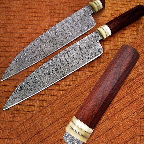 SDM-2270 Custom Made Damascus Steel Chef Knife Rose Wood & Giraffe Handle