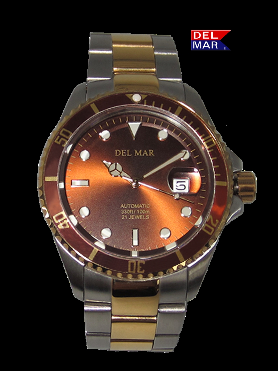 50389 Del Mar Men's Premier Automatic Watch Bronze Dial Two Tone SS Band 9 -  Emtech La Costa Co