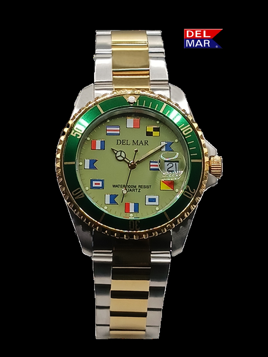Picture of Emteh La Costa Co. 50409 Mens Long Life Nautical Bracelet Two-Tone Green Face Watch 9