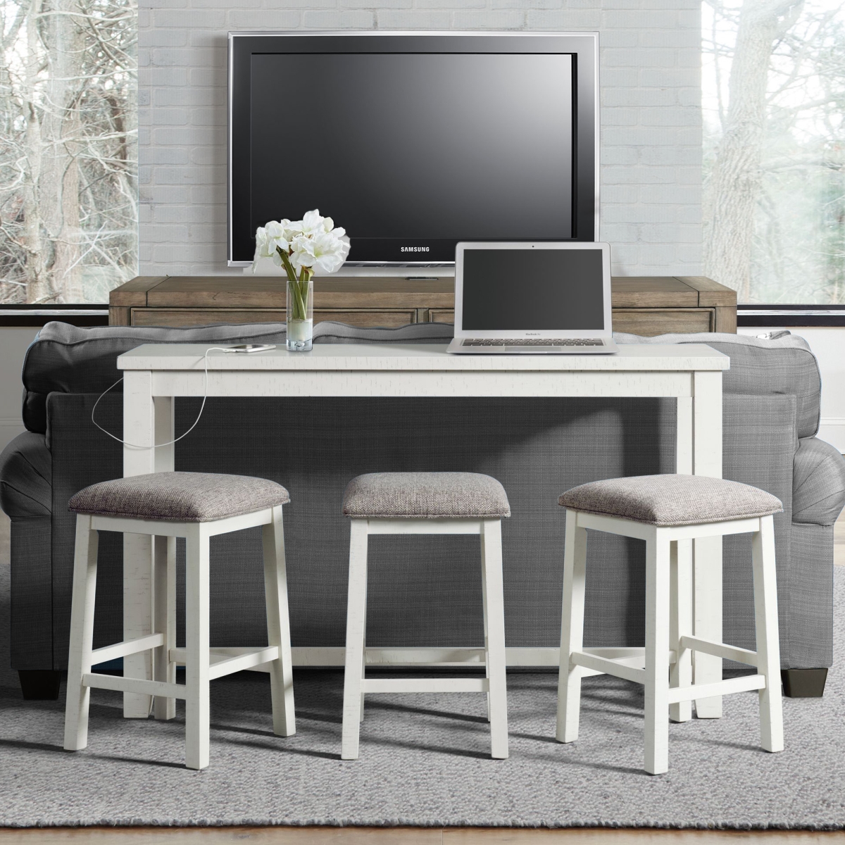Picture of Elements TST700BTSP Picket House Furnishings Stanford Multipurpose Bar Table Set&#44; White
