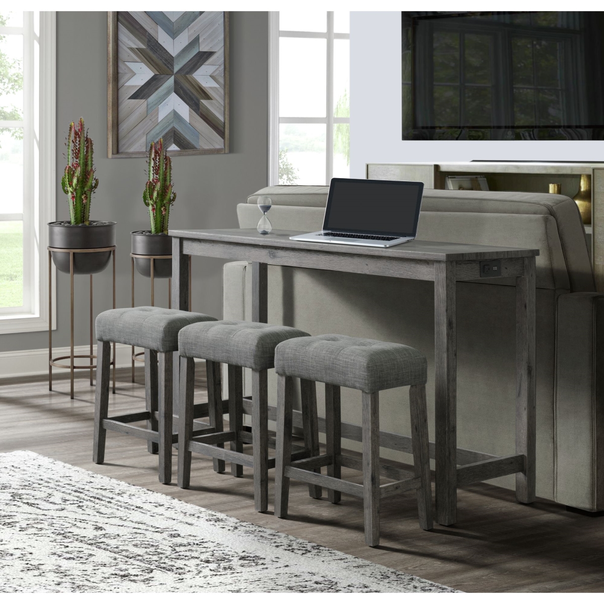 Picture of Elements D.14030.BTSP Picket House Furnishings Turner Multipurpose Bar Table Set&#44; Charcoal