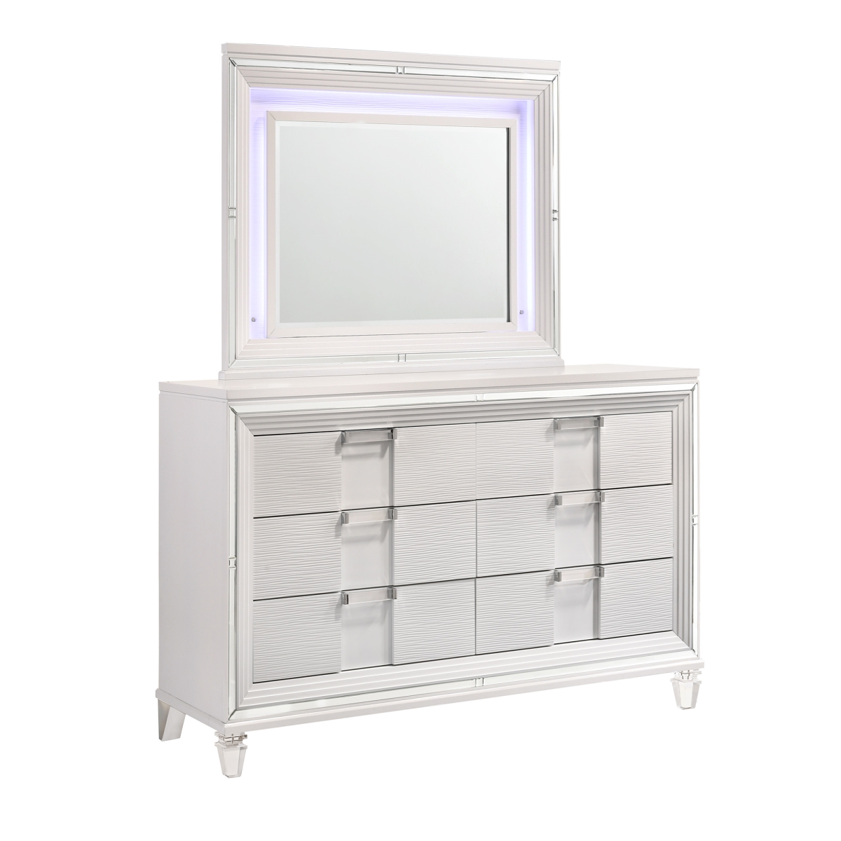 Picture of Elements TN700DRMR Picket House Furnishings Charlotte 6-Drawer Dresser with Mood Lighting Mirror&#44; White