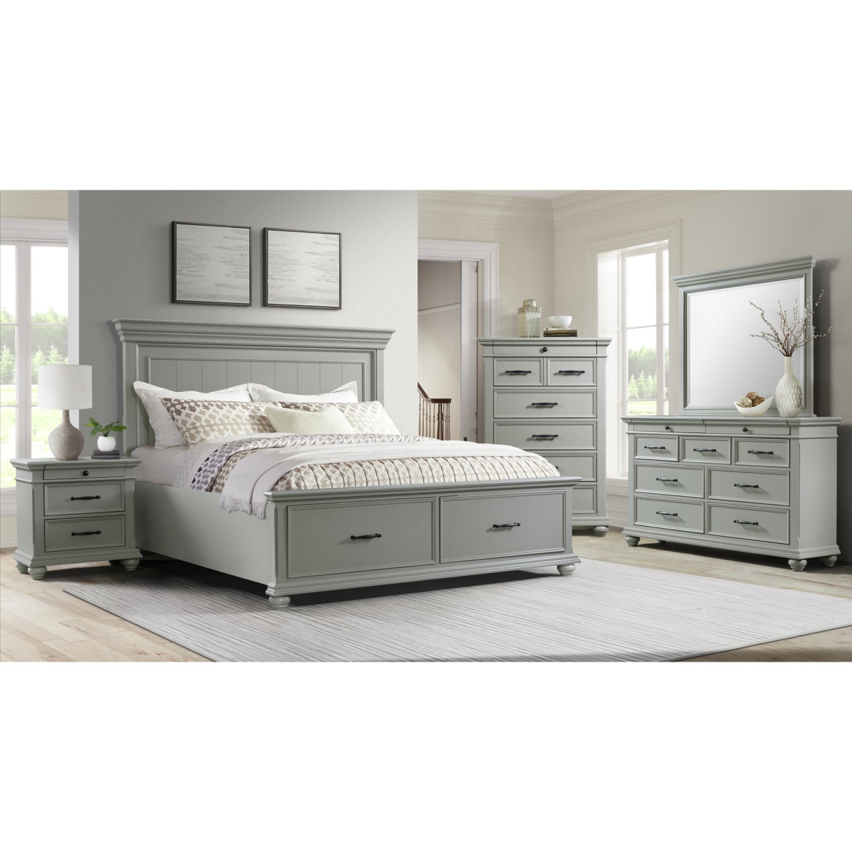 Picture of Elements SR350KB Picket House Furnishings Brooks Platform Storage Bed&#44; Grey - King Size