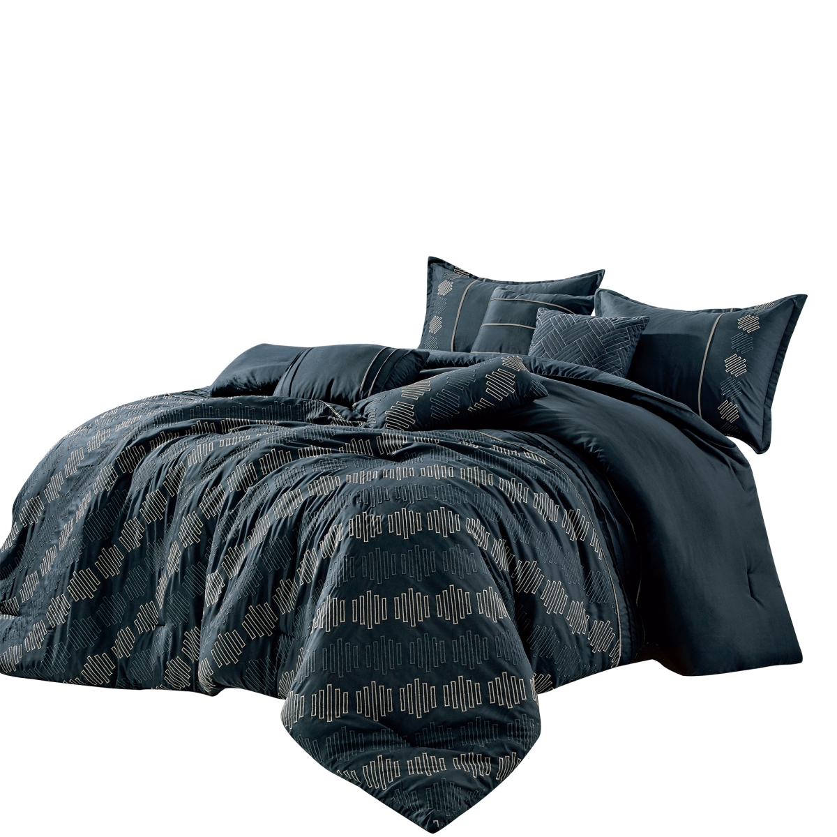 Picture of ESCA J22362VQ Eulanda Bedding Comforter Set&#44; Navy - 7 Piece - Queen Size