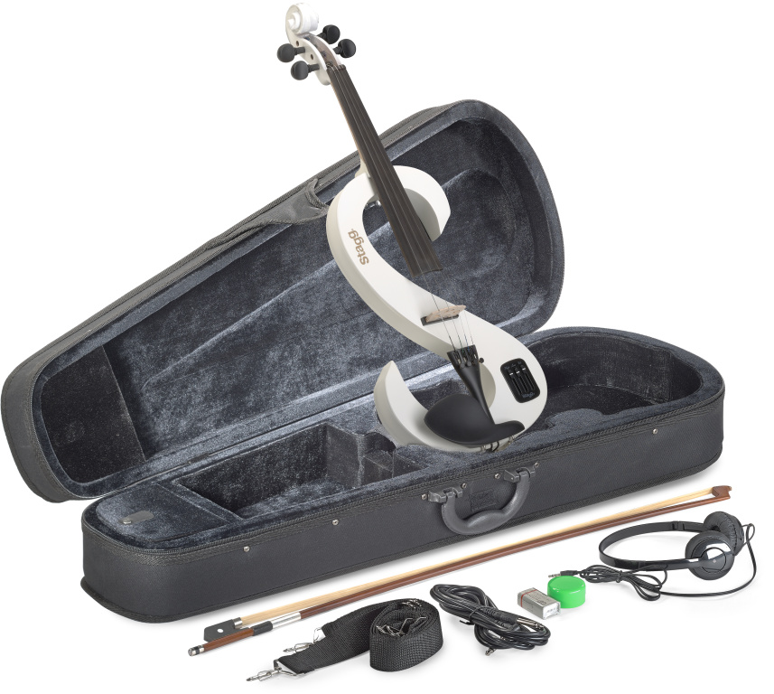 17395 4-4 Scale Set with S-shaped Electric Violin, Soft Case & Headphone - White