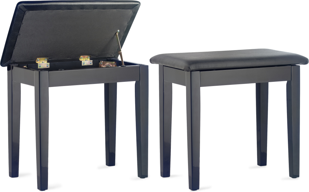 22340 Fixed Height Piano Bench with Storage Compartment- High Gloss Black Vinyl Top