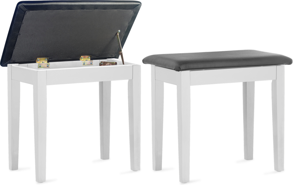 23650 Fixed Height Piano Bench with Storage Compartment-Matte White with Black Vinyl Top