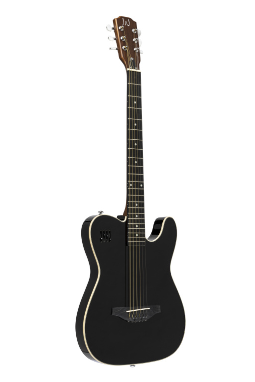 19686 4-4 Scale Cutaway Electric Folk Guitar with Solid Spruce Body - Black