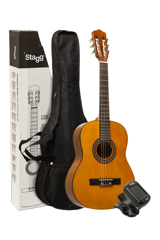 25685 4-4 Scale Guitar Pack with Classical Guitar with Linden Top, Tuner & Bag - Natural