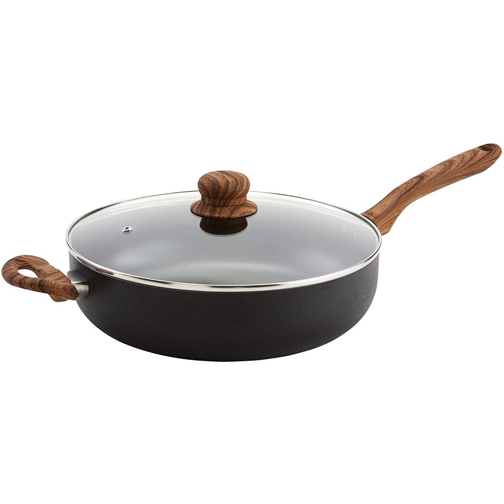 Picture of IMUSA IMU-91710 4 qt. Black Stone Jumbo Cooker with Glass Lid & Wood-Look Handles