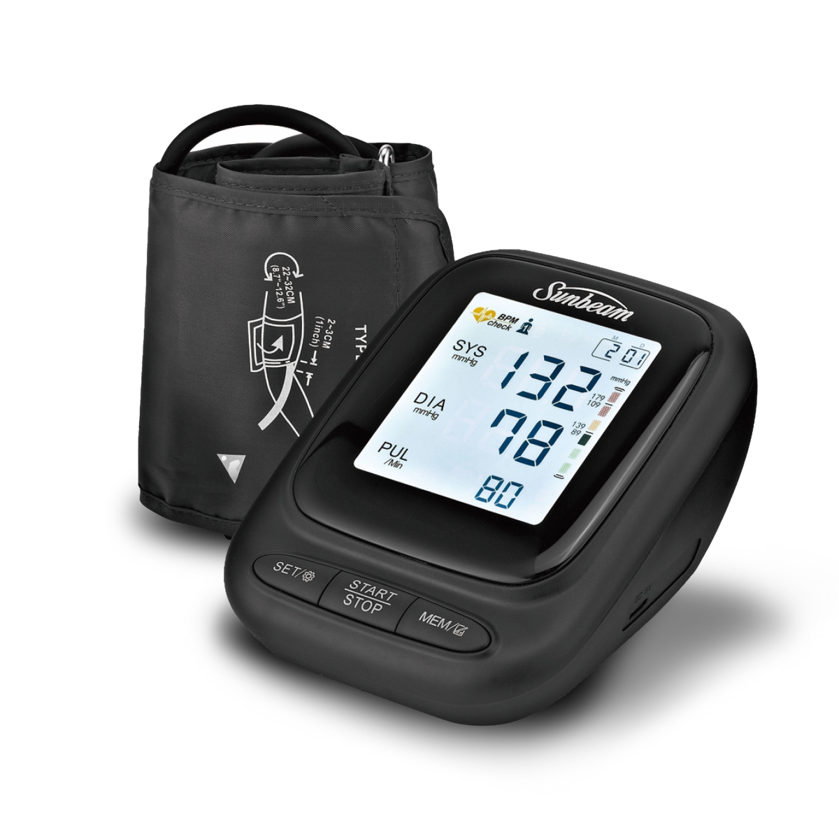 Picture of Sunbeam 16984 Upper Arm Blood Pressure Monitor with Voice Broadcast Technology with Batteries
