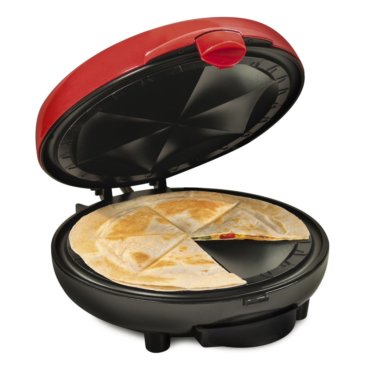 Picture of Taco Tuesday TCTEQM8RD 6-Wedge Electric Quesadilla Maker with Extra Stuffing Latch, Red