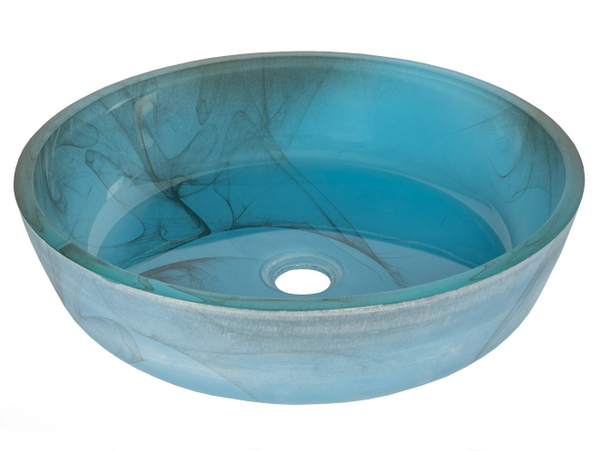 EB-GS51 Blue Mist Flat Bottom Glass Vessel Sink