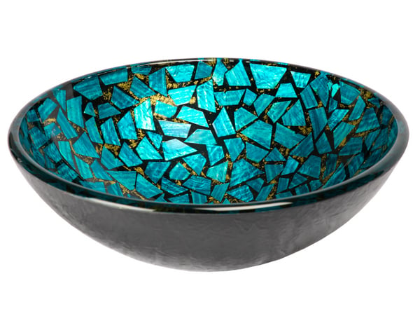 EB-GS60 Blue & Gold Mosaic Round Glass Vessel Sink -  Eden Bath, EB_GS60