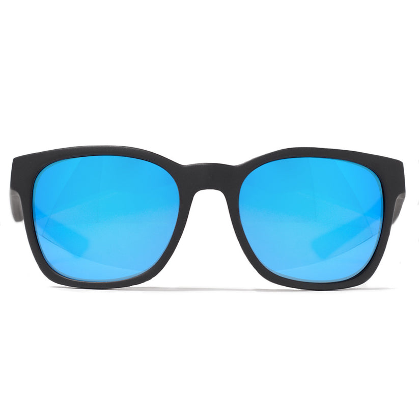 Flat 6 Matte Black Frame Sunglasses with Blue Mirror Polarized Lenses