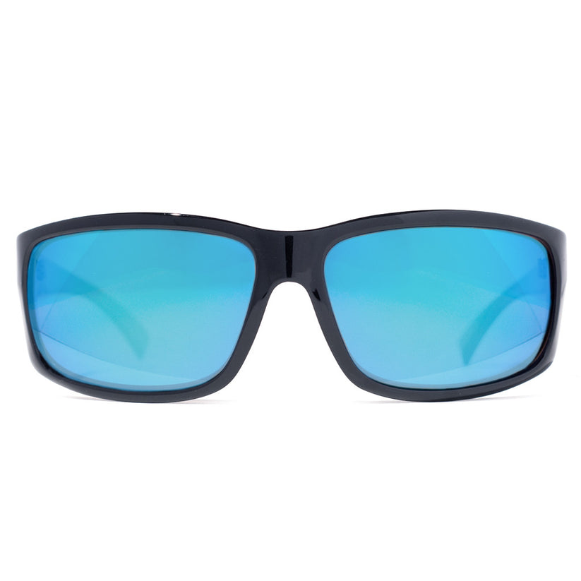 Sea Level Gloss Black Frames Sunglasses with Blue Mirror Polarized Lenses