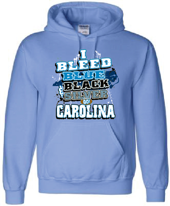 295-61 Carolina Football I Bleed Blue, Black & Silver Go Carolina Hooded Sweatshirt - Blue
