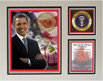 Picture of Encore Select m3-obamahawaii Barack Obama Photographed in Hawaii Photograph Deluxe Statistics Matted Print - 11 x 14 in.