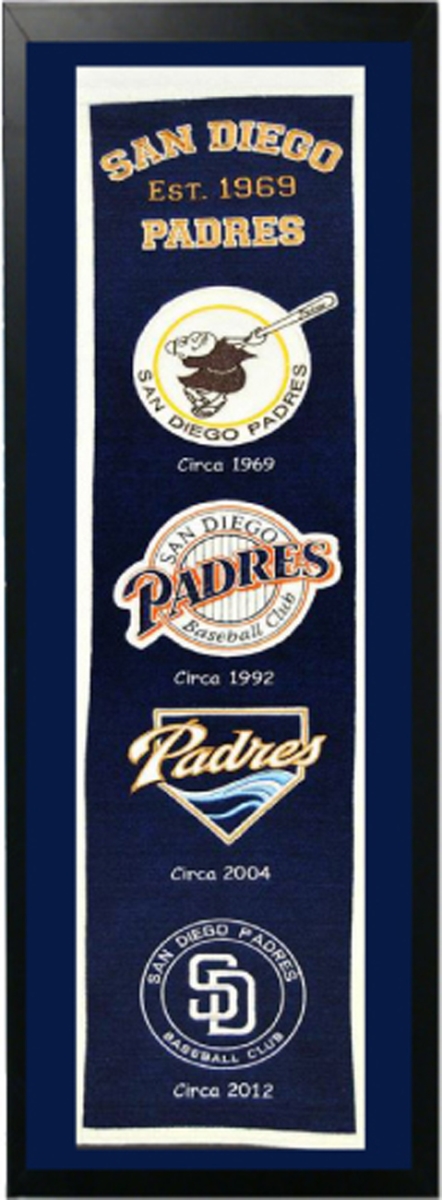 Picture of Encore Select 109-31 San Diego Padres Logo History Felt Banner - 14 x 37 in.