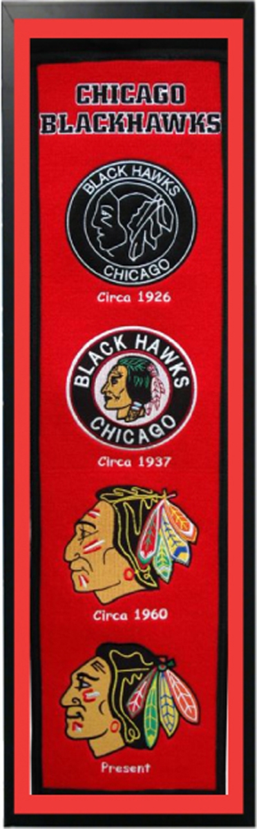 Picture of Encore Select 109-64 Chicago Blackhawks Logo History Felt Banner - 14 x 37 in.
