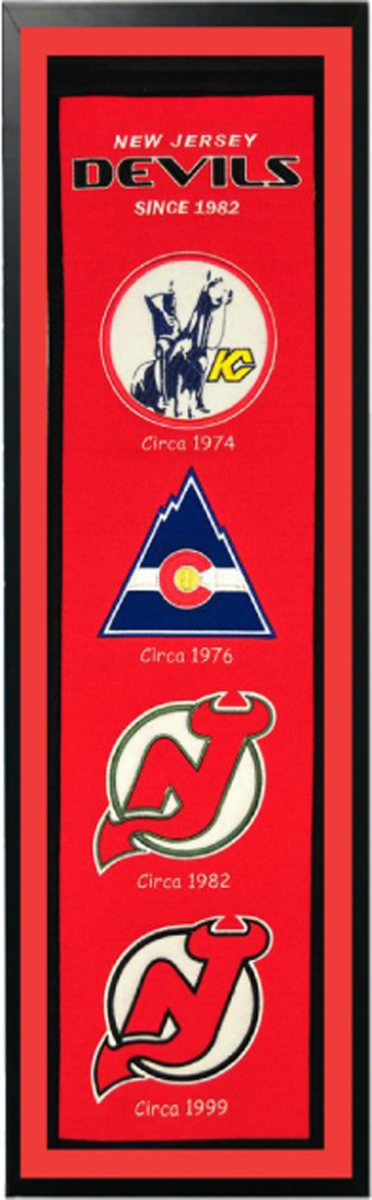 Picture of Encore Select 109-67 New Jersey Devils Logo History Felt Banner - 14 x 37 in.