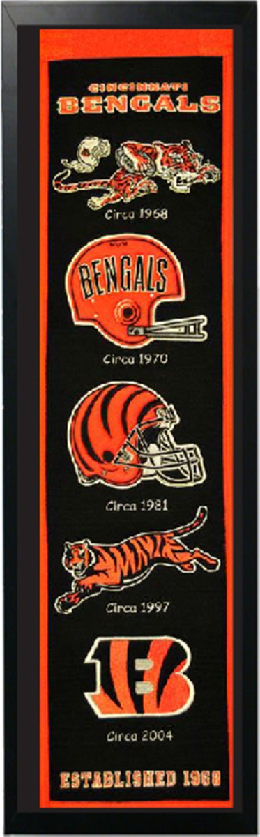 Picture of Encore Select 110-02 Cincinnati Bengals Logo History Felt Banner - 14 x 37 in.