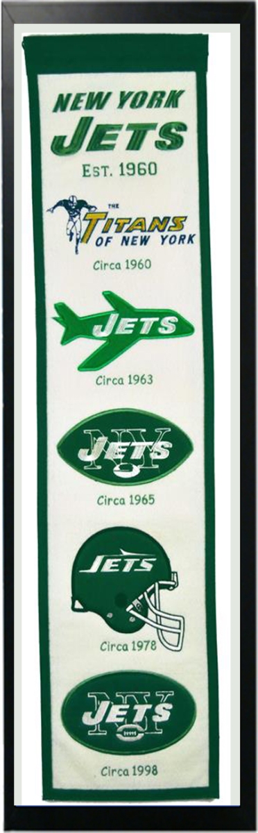 Picture of Encore Select 110-18 New York Jets Logo History Felt Banner Framed - 14 x 37 in.