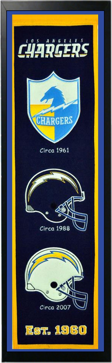Picture of Encore Select 110-29 Los Angeles Chargers Logo History Felt Banner - 14 x 37 in.
