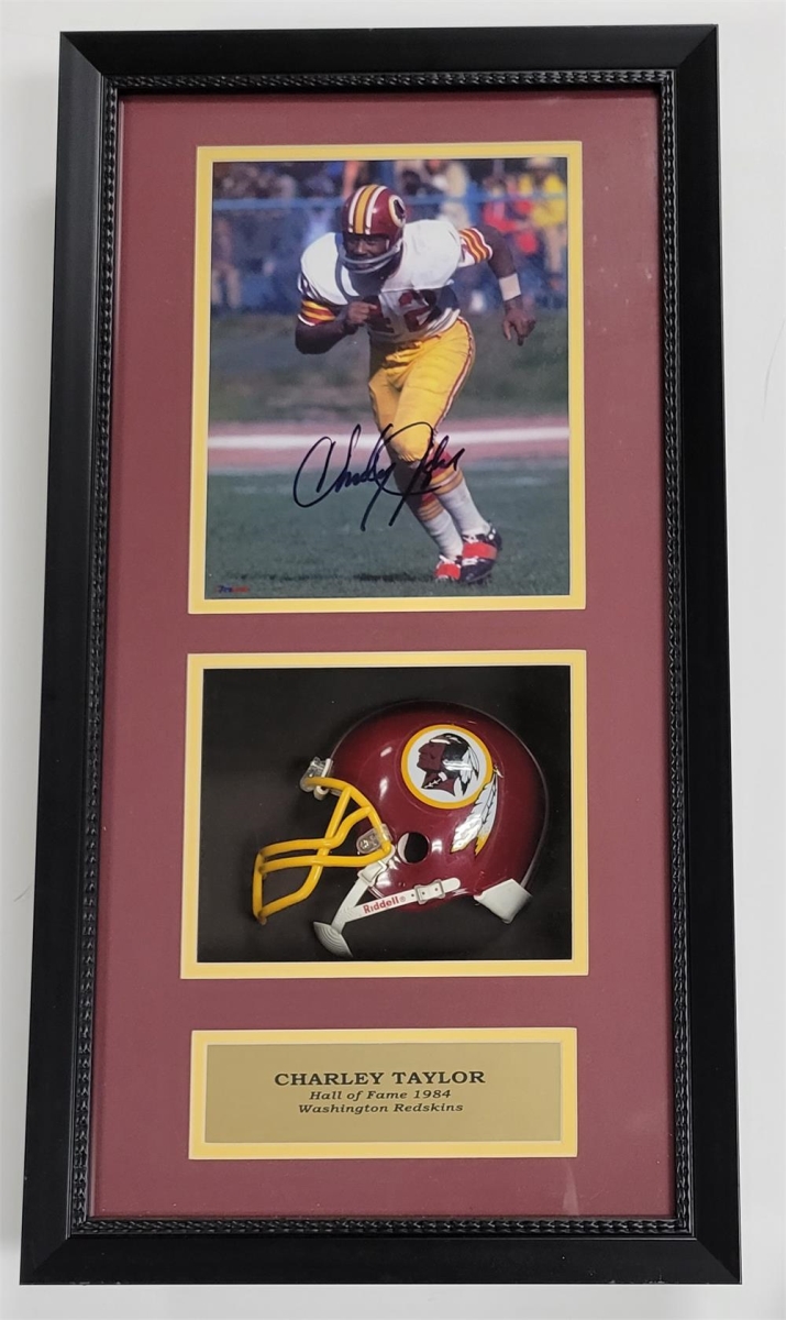 143-98 Autographed mini helmet shadow box Charley Taylor Washington commandos