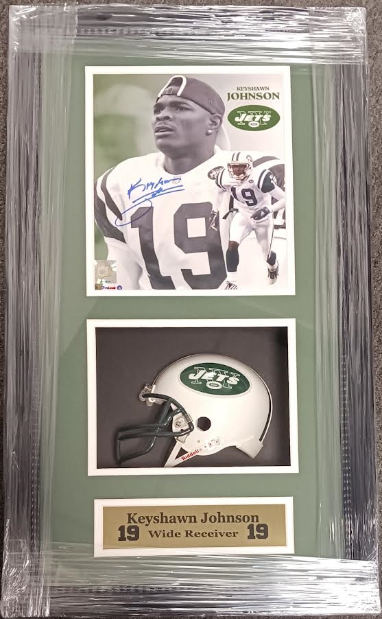 149-69 Autographed Mini Helmet Shadow Box   York Jets Keyshawn Johnson