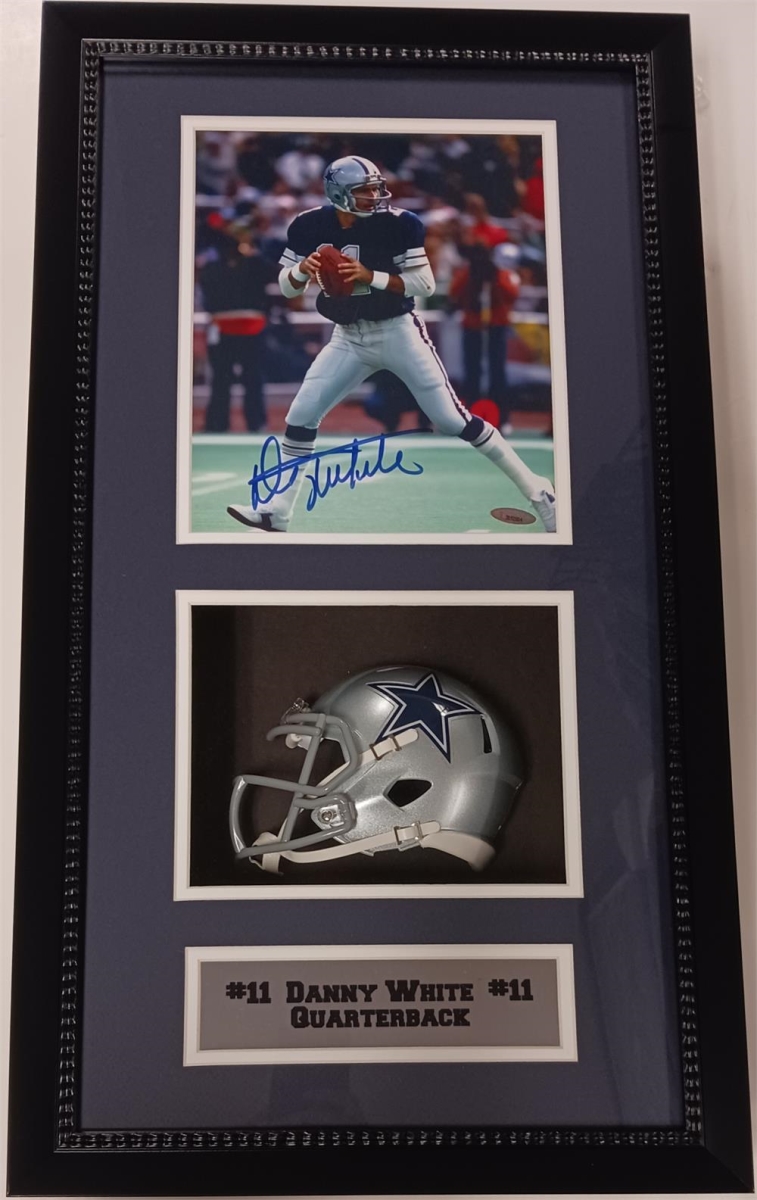 153-42 Autographed mini helmet shadow box danny white dallas cowboys