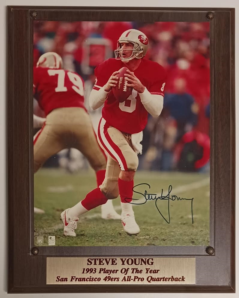 147-15 9 x 12 Autographed Wood Plaque Steve Young San Francisco 49ers