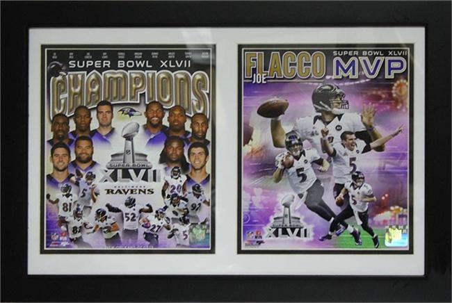 121-05 12x18 Double Frame - Baltimore Ravens Joe Flacco Champions