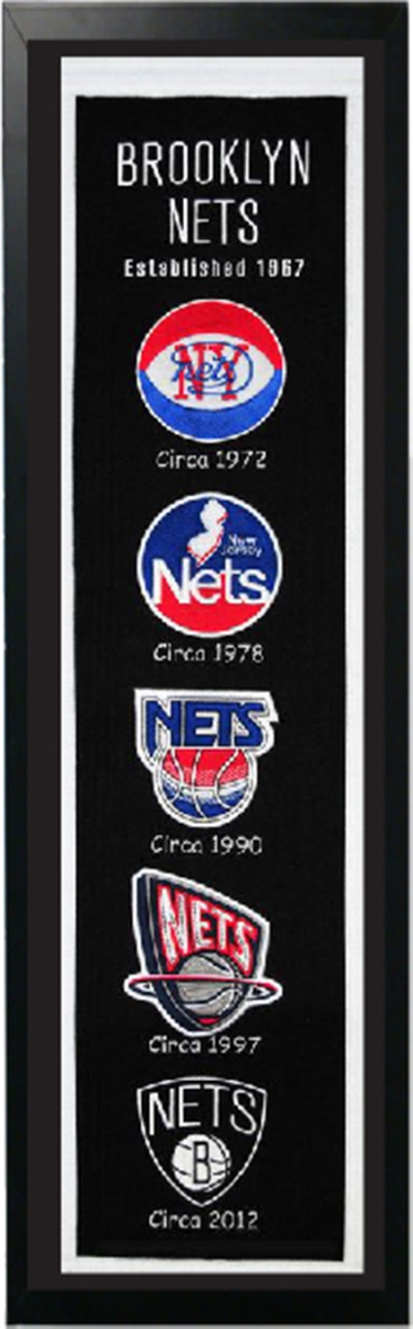 Picture of Encore Brandz 753466149478 Brooklyn nets logo history 14x37 framed felt banner
