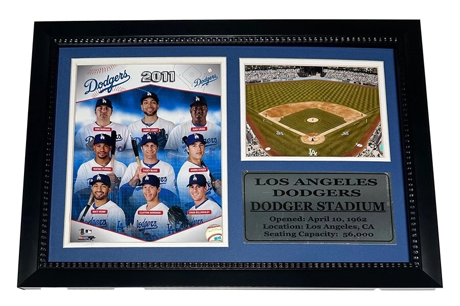 EB-256626356566 Los Angeles Dodgers 2011 Team and Stadium 12x18 Beaded Frame - Gray Plaque