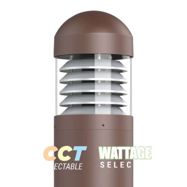 Picture of Portor PT-ABL-R-DTP-L-3CP Architectural Round Bollard Light with CCT & Wattage Selector&#44; Louvre Style