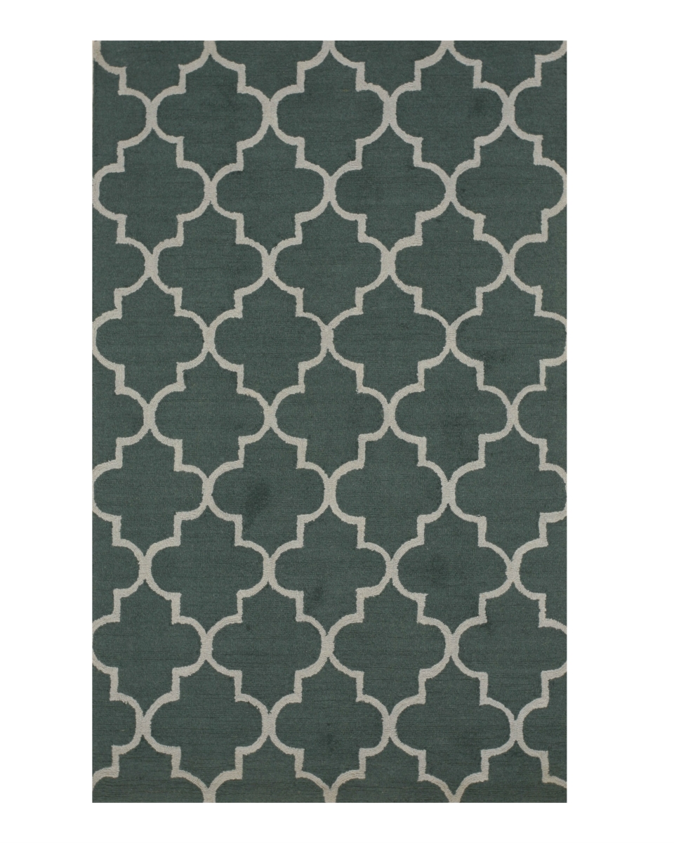 ME2GN5X7 Hand-tufted Wool Green Traditional Trellis  Rug