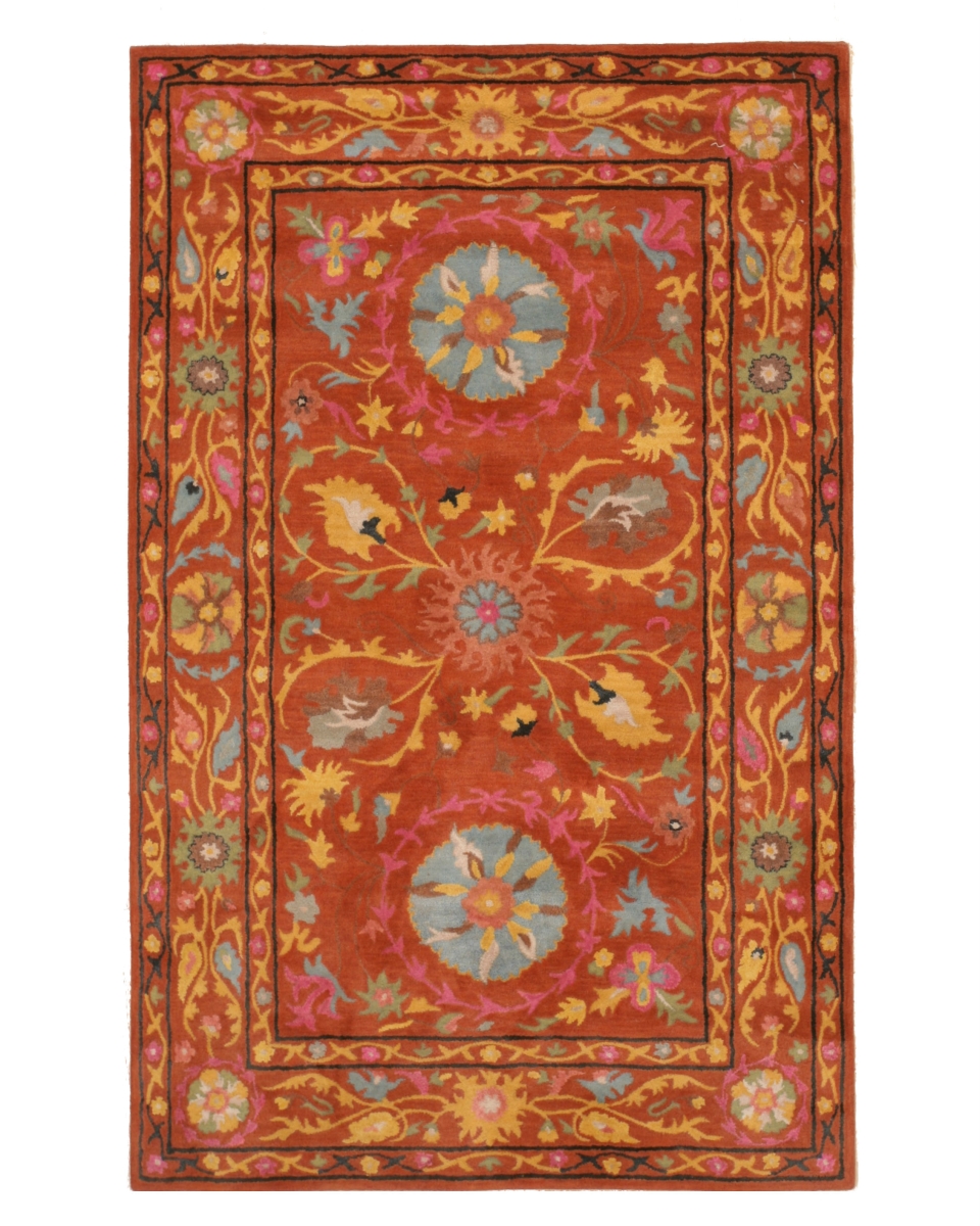 Hand-tufted Wool Rust Traditional Floral  Rug